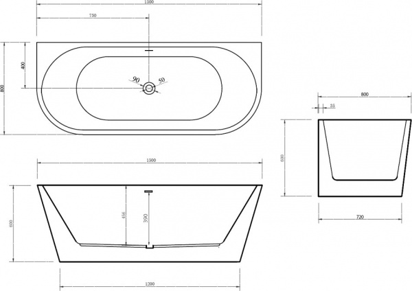 Акриловая ванна Abber AB9216-1.5 150x80